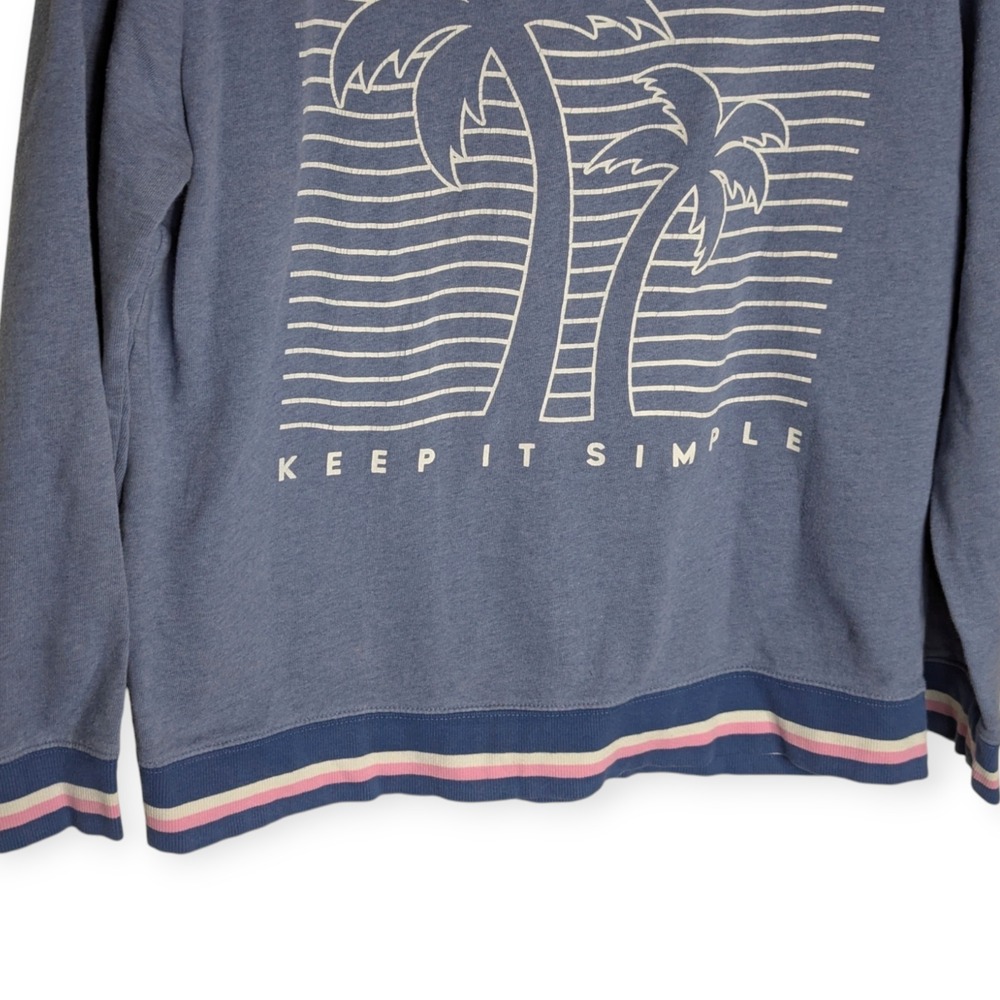 Life is Good Womens Large Blue Palm Tree Keep It Simple Striped Crew Sweatshirt - Picture 10 of 10